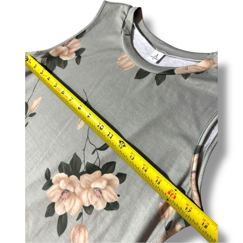 Anrabess Mint Green Floral Sleevelss Crewneck Asymmetrical Floral Maxi Dress - Picture 9 of 16